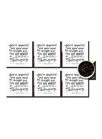 Buy 6-Piece Decorative Coaster Set White/Black 7x7cm in Egypt