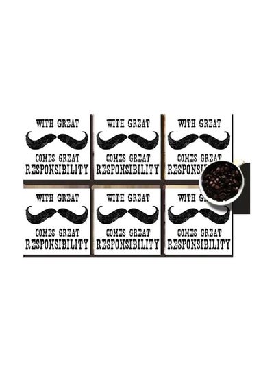 Buy 6-Piece Printed Coaster Set White/Black 7x7cm in Egypt