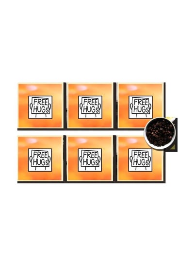 Buy 6-Piece Printed Coaster Set Orange/Black/White 7x7cm in Egypt