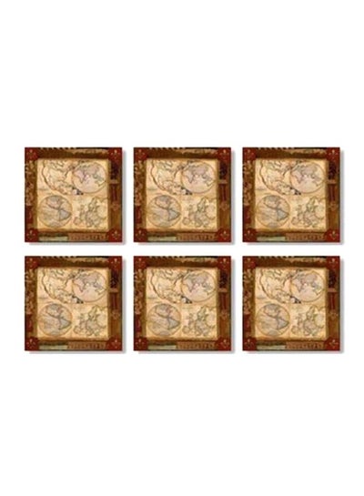 Buy 6-Piece Decorative Coaster Beige/Brown 7x7cm in Egypt