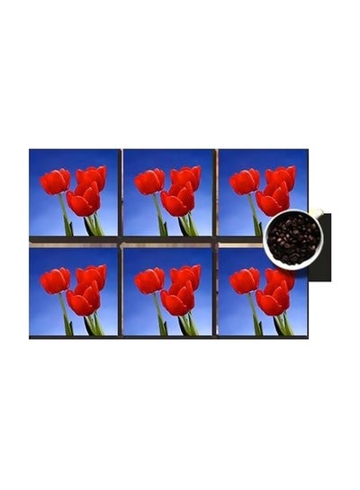 Buy 6-Piece Decorative Coaster Set Blue/Red 7x7cm in Egypt