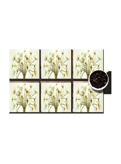 Buy 6-Piece Decorative Coaster Set Beige/White 7x7cm in Egypt