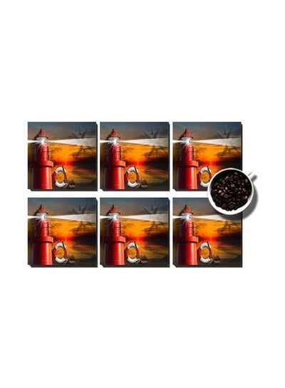 Buy 6-Piece Printed Coaster Set Red/Orange/Yellow 7x7cm in Egypt