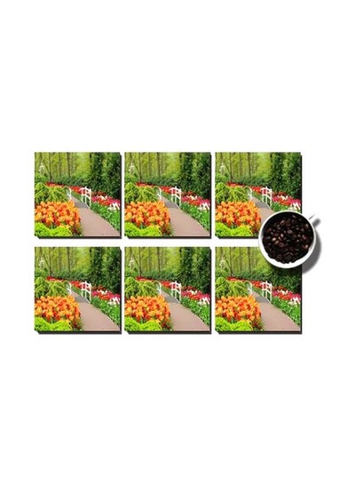 Buy 6-Piece Printed Coaster Set Green/Orange/Beige 7x7cm in Egypt