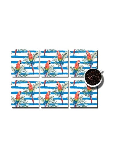 Buy 6-Piece Printed Coaster Set Blue/Blue/Red 7x7cm in Egypt