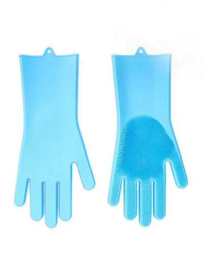 Buy Magic Silicone Gloves With Wash Scrubber Blue 13.6 x 6.1inch in Saudi Arabia