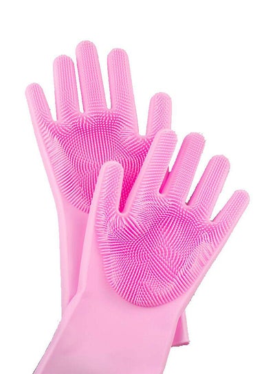 Buy Magic Silicone Gloves With Wash Scrubber Pink 35.7 x 16.5centimeter in UAE