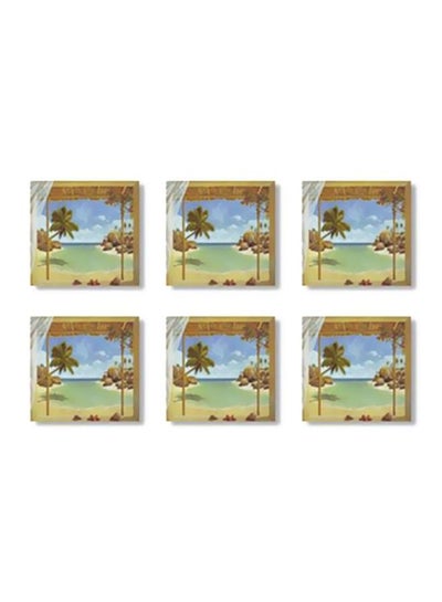 Buy 6-Piece Printed Tea Coaster Set Blue/Green/Brown 9X9cm in Egypt