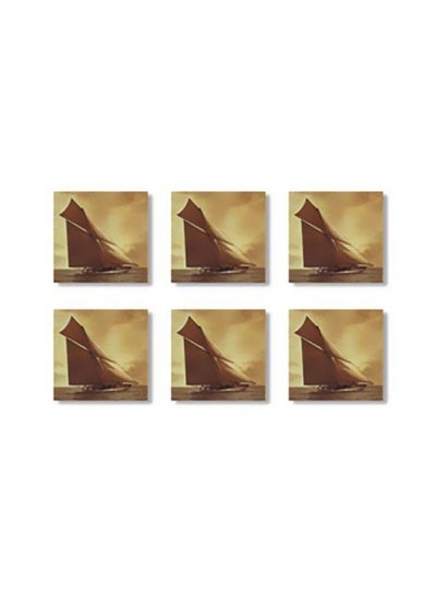 Buy 6-Piece Decorative Tea Coaster Beige/Brown 9x9cm in Egypt