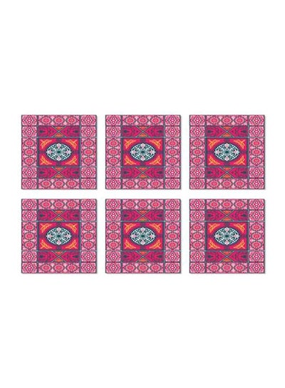 Buy 6-Piece Decorative Tea Coaster Pink/White/Yellow 9x9cm in Egypt