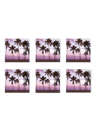 Buy 6-Piece Printed Coasters Set Purple/Black 9x9cm in Egypt