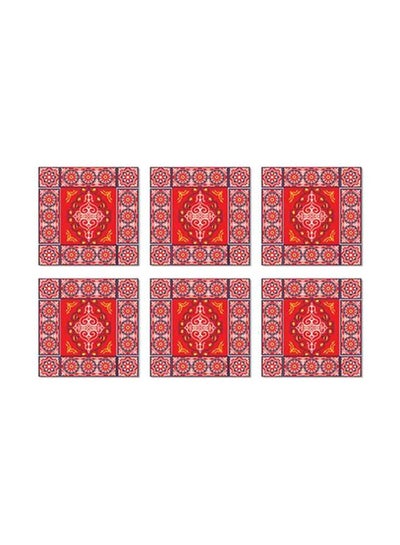 Buy 6-Piece Printed Coaster Set Red/Yellow/Pink 9x9cm in Egypt