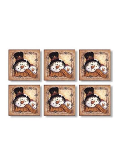 Buy 6-Piece Printed Tea Coaster Set Brown/White/Black 9X9cm in Egypt