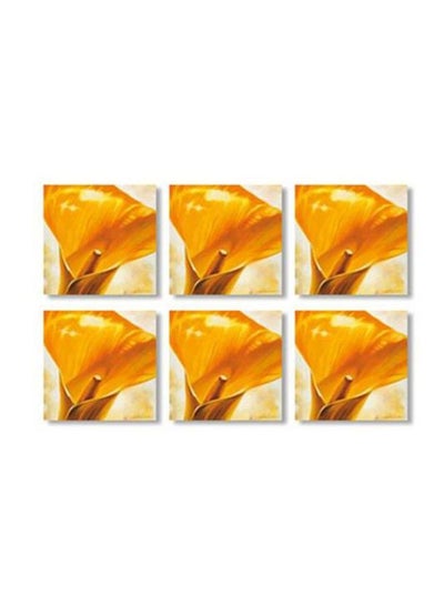 Buy 6-Piece Printed Tea Coaster Set Yellow/Beige 9X9cm in Egypt