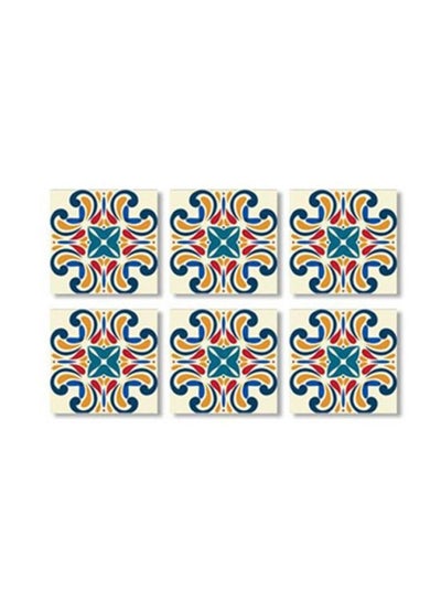 Buy 6-Piece Coaster Set Blue/Orange/Beige 9x9cm in Egypt