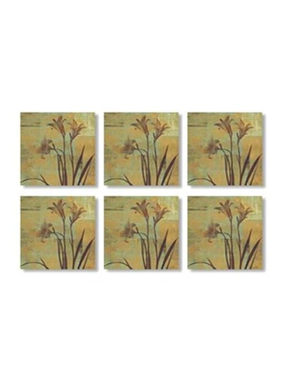 Buy 6-Piece Coaster Set Grey/Yellow 9x9cm in Egypt