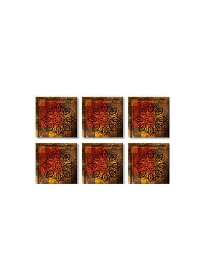 Buy 6-Piece Coaster Set Brown/Orange/Black 9x9cm in Egypt