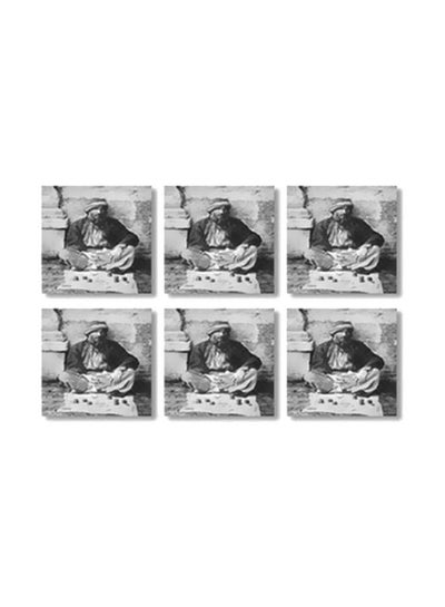 Buy 6-Piece Tea Coaster Set Black/White 9x9cm in Egypt