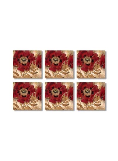 Buy 6-Piece Coaster Set Brown/Red 9x9cm in Egypt