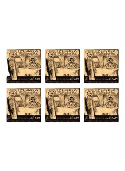 Buy 6-Piece Tea Coaster Set Beige/Black 9x9cm in Egypt