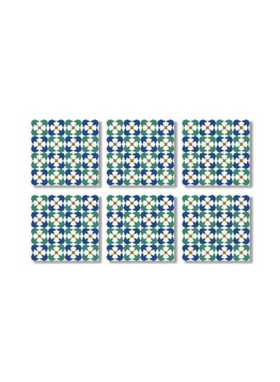 Buy 6-Piece Printed Coaster Set Green/Blue/White 9x9cm in Egypt