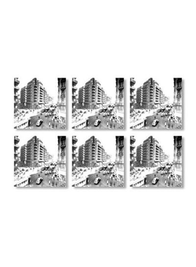 Buy 6-Piece Printed Coaster Set Grey/Black/White 9x9cm in Egypt