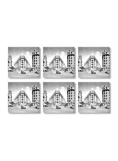 Buy 6-Piece Printed Coaster Set Grey/White/Black 9x9cm in Egypt