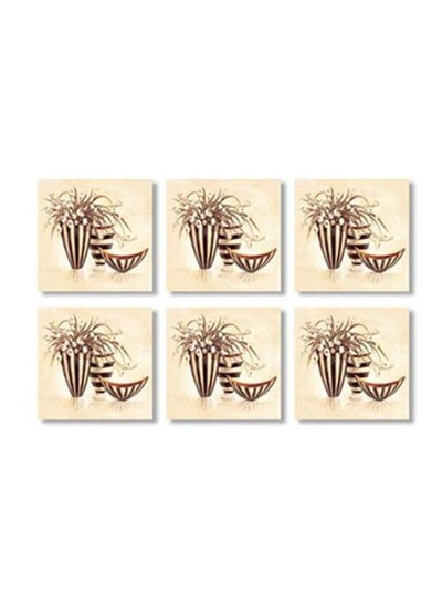 Buy 6-Piece Printed Coaster Set Beige/Brown/Black 9x9cm in Egypt