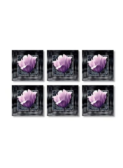 Buy 6-Piece Printed Coaster Set Black/Purple/White 9x9cm in Egypt