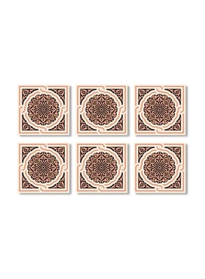 Buy 6-Piece Tea Coaster Set Black/Beige/Brown 9x9cm in Egypt