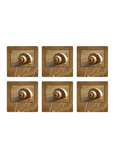 Buy 6-Piece Coaster Set Brown/Beige 9x9cm in Egypt