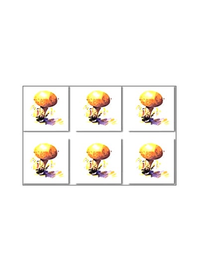 Buy 6-Piece Printed Coaster Set Yellow/Purple/White 9x9cm in Egypt