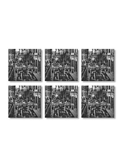 Buy 6-Piece Decorative Coaster Grey/White 9x9cm in Egypt