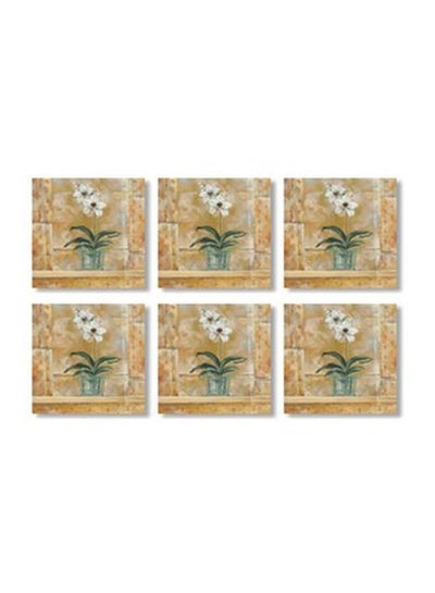 Buy 6-Piece Decorative Tea Coaster Beige/Green/White 9x9cm in Egypt