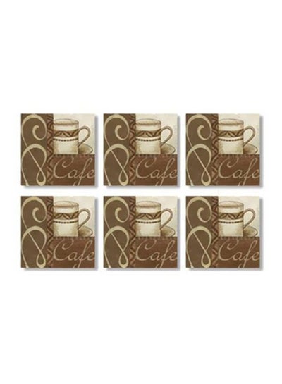 Buy 6-Piece Coaster Set Brown/Beige 9x9cm in Egypt