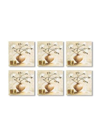 Buy 6-Piece Decorative Tea Coaster Set Beige/White/Green 9x9cm in Egypt