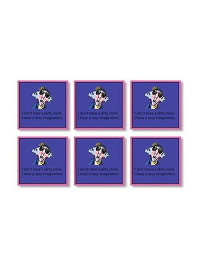 Buy 6-Piece Decorative Tea Coaster Set Purple/Blue/Black 9x9cm in Egypt