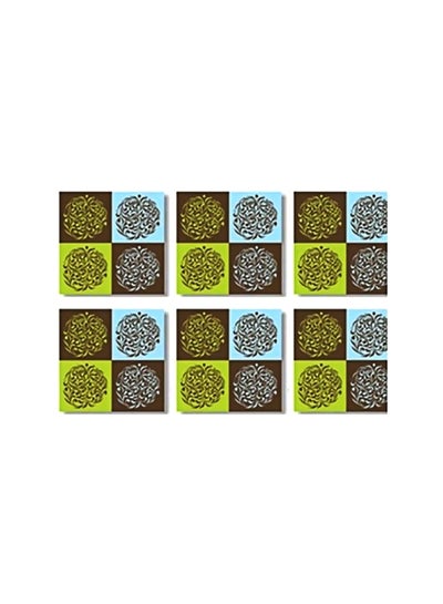 Buy 6-Piece Decorative Printed Coaster Set Blue/Brown/Green 9x9cm in Egypt