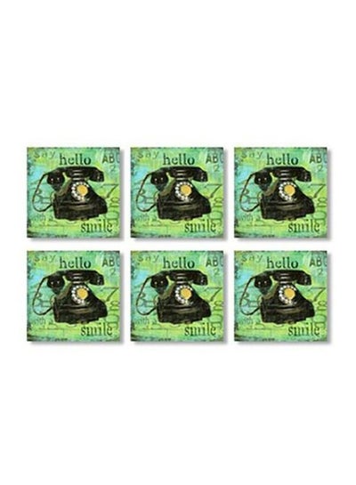 Buy 6-Piece Decorative Tea Coaster Set Green/Black 9x9cm in Egypt