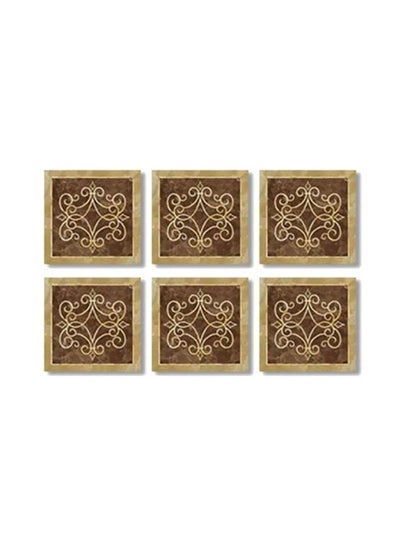 Buy 6-Piece Coaster Set Beige/Brown 9x9cm in Egypt