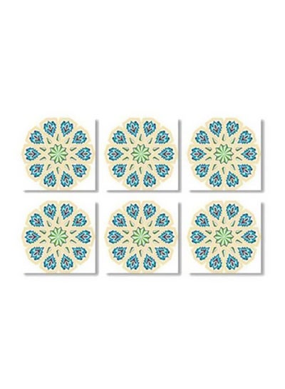 Buy 6-Piece Printed Coaster Set Beige/Blue/Green 9x9cm in Egypt
