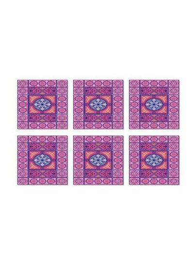 Buy 6-Piece Decorative Tea Coaster Set Pink/White/Black 9x9cm in Egypt