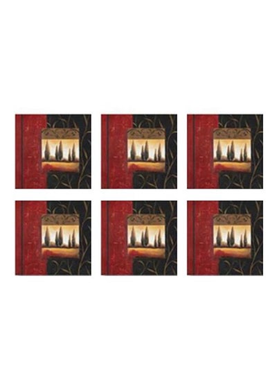 Buy 6-Piece Printed Tea Coaster Set Red/Black/Yellow 9x9cm in Egypt
