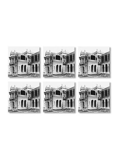 اشتري 6-Piece Decorative Tea Coasters White/Black 9x9 سنتيمتر في مصر