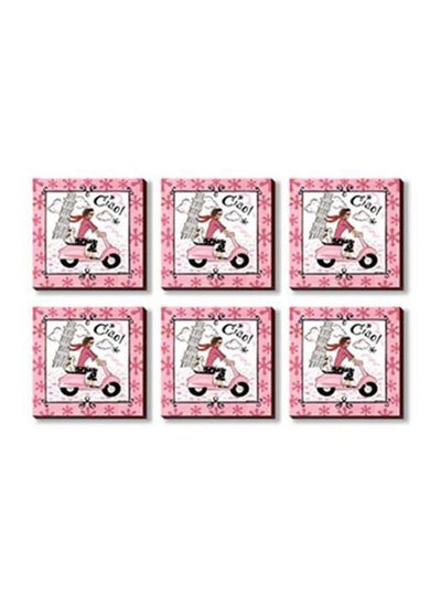 Buy 6-Piece Decorative Tea Coasters White/Pink/Black 9x9cm in Egypt