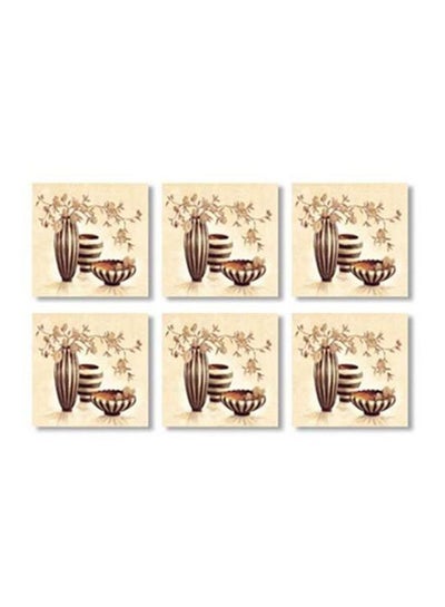 اشتري 6-Piece Decorative Tea Coasters Beige/Brown 9x9 سنتيمتر في مصر