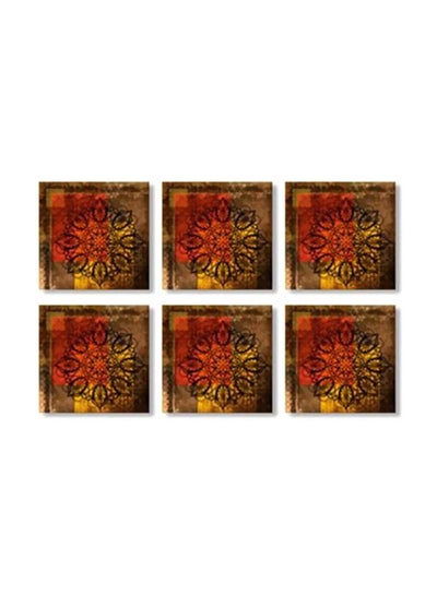 Buy 6-Piece Coaster Set Orange/Brown/Black 9x9cm in Egypt