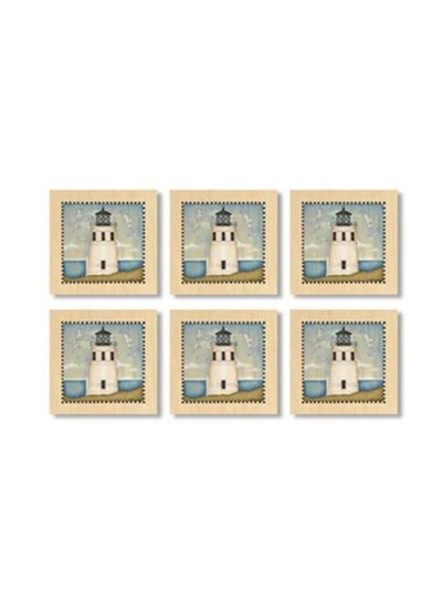 Buy 6-Piece Coaster Set Beige/Blue 9x9cm in Egypt