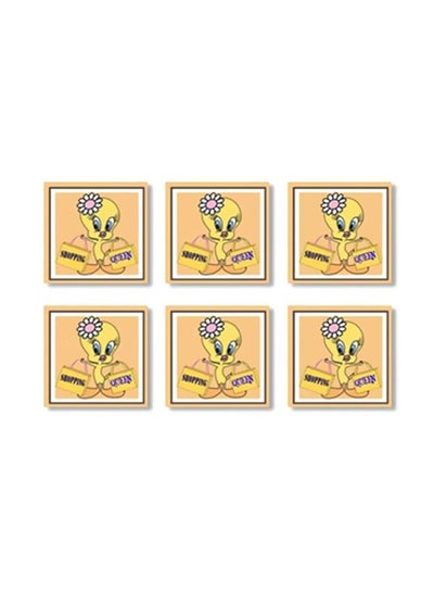 Buy 6-Piece Coaster Set Yellow/Beige 9x9cm in Egypt