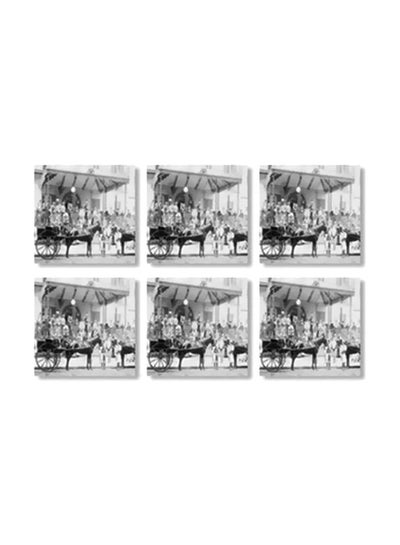 Buy 6-Piece Coaster Set White/Black 9x9cm in Egypt